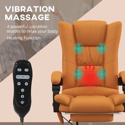 Vinsetto High Back Vibration Massage Office Chair, Heated Reclining PU Leather Computer Chair with 135√Ç¬∞ Reclining Back and Footrest, Light Brown