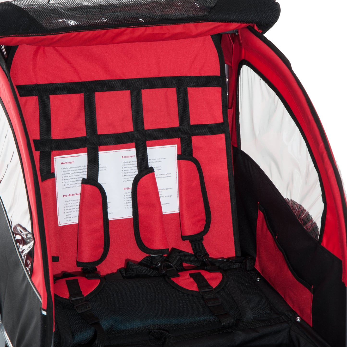 HOMCOM Bike Trailer 2-Seater for Bicycle Baby Child Carrier in Steel Frame (Black and Red)