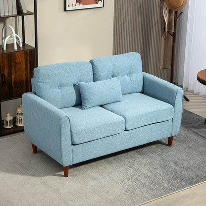 HOMCOM 2 Seater Sofa Double Sofa Loveseat Fabric Wooden Legs Tufted Design for Living Room, Dining Room, Office, Light Blue