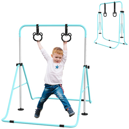 HOMCOM Adjustable Height, Foldable Kids Gymnastics Bar w/ Non-Slip Mats, for 3+ Years, Green