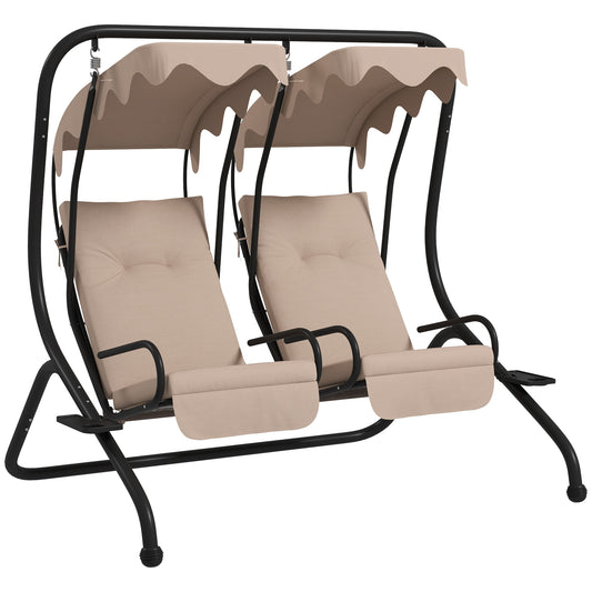 Outsunny Canopy Swing Chair Modern Garden Swing Seat Outdoor Relax Chairs w/ 2 Separate Chairs, Cushions and Removable Shade Canopy, Beige