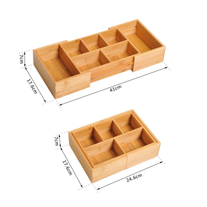 HOMCOM Extendable Drawer Organiser Tray Drawer Inserts Storage Holder Dividers 24.6-41cm, Natural bamboo Colour