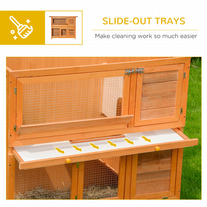 PawHut Large Rabbit Hutch Outdoor, Wooden Guinea Pig Hutch, Pet Cage House Bunny Home, with Rabbit Run, Double Decker 122 x 48 x 100 cm