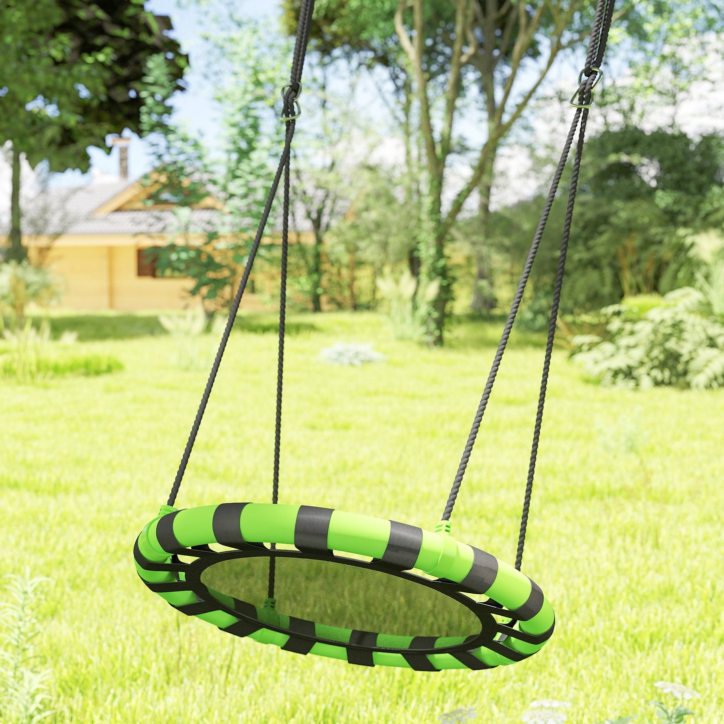 AIYAPLAY 60 cm Diameter Kid Nest Swing Seat with Height Adjustable Ropes for Outdoor Indoor, Black