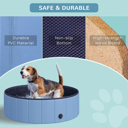 PawHut Foldable Dog Paddling Pool Pet Cat Swimming Pool Indoor/Outdoor Collapsible Summer Bathing Tub Shower Tub Puppy Washer (√é¬¶100 x 30H cm, Blue)