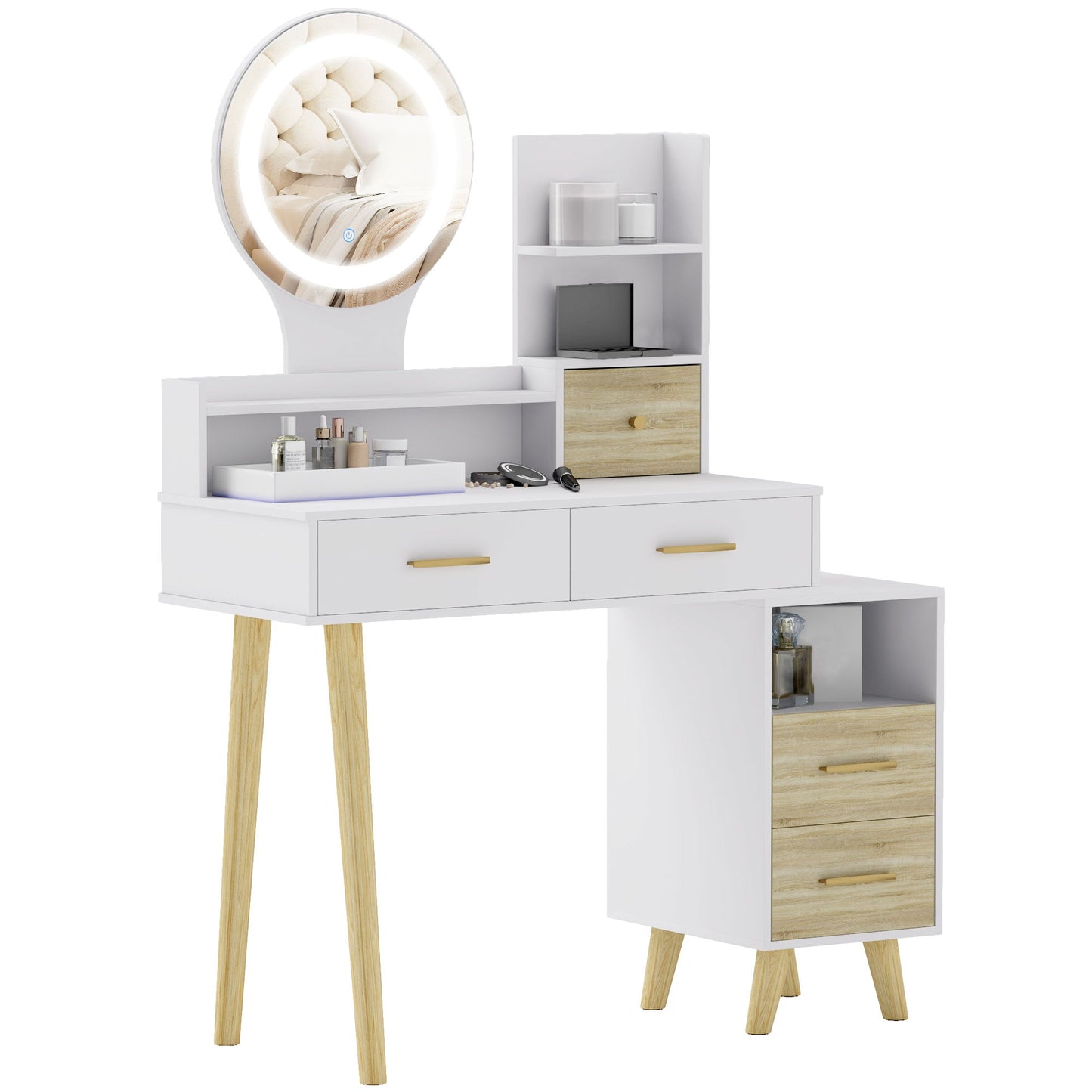 HOMCOM Elegant Dressing Table, with Storage - White