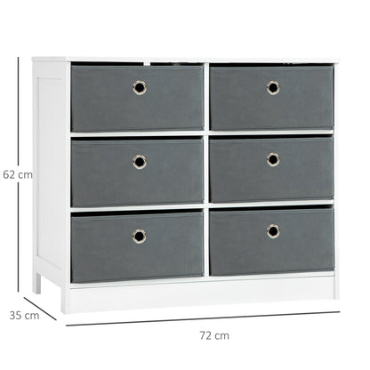 HOMCOM Chests of Drawer, Fabric Dresser Storage Cabinet with 6 Drawers for Bedroom, Living Room and Hallway, White and Grey