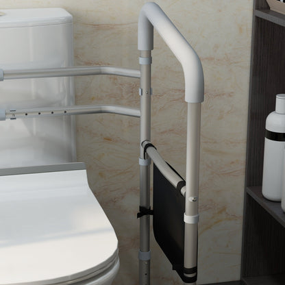 HOMCOM Free Standing Toilet Frame, Height and Width Adjustable Toilet Safety Frame with Arms, 2 Additional Suction Cups, Storage for Elderly, Disabled, Handrail Grab Bar, 136kg Weight Capacity