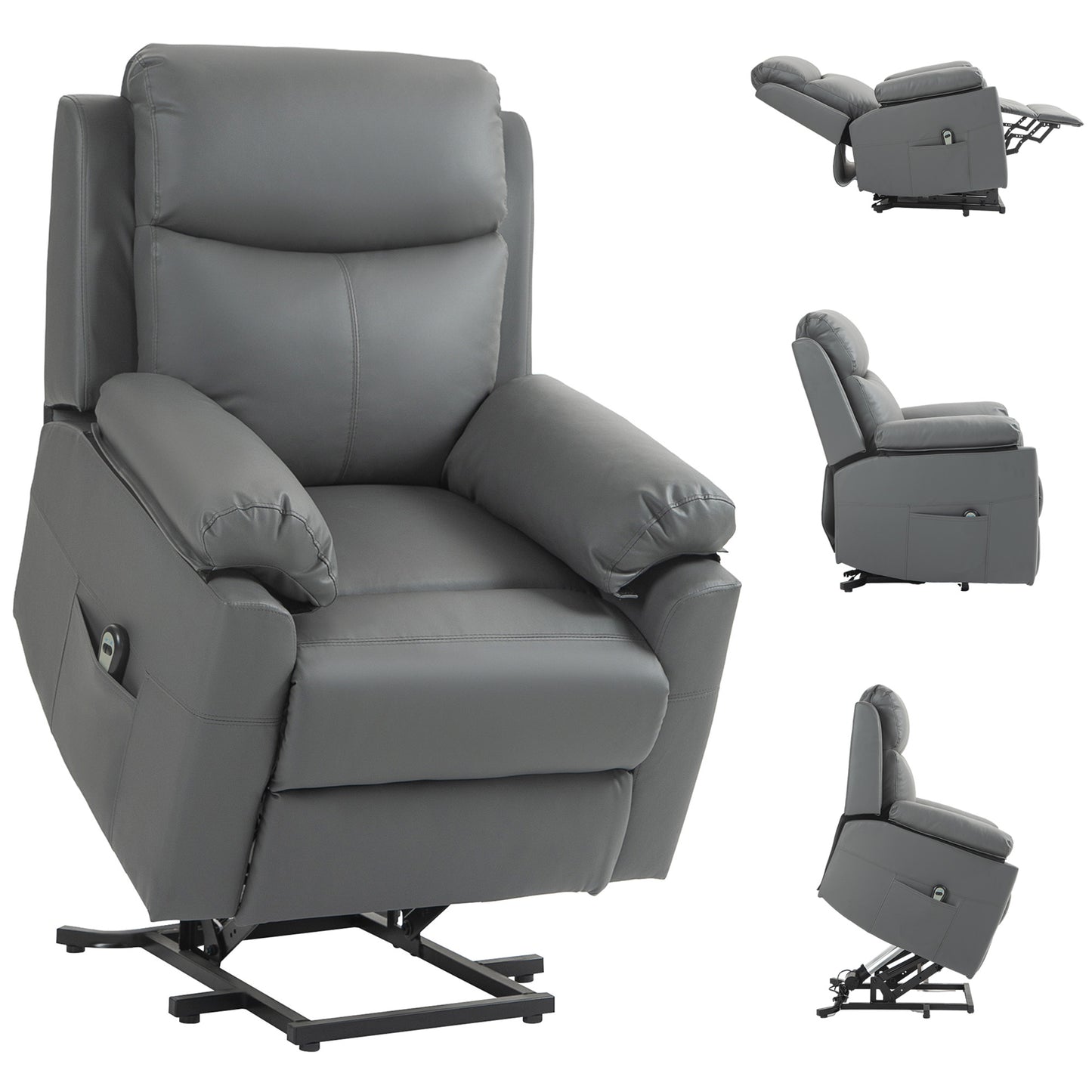 HOMCOM Faux Leather 70√Ç¬∞ Electric Riser Recliner Chair, Charcoal Grey