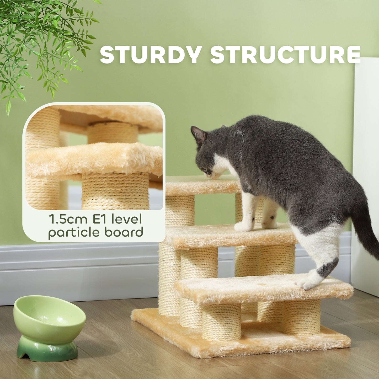 PawHut Pet Stairs 3-step Pet Ladder Cat dog Stairs Climb Ladder Cat Tree