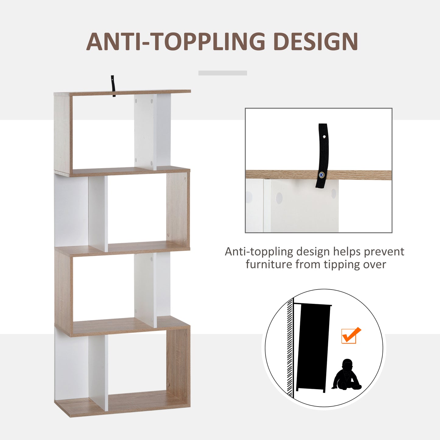 HOMCOM 4-tier Storage Display Shelving Bookcase Unit Divider S Shape design Divider Unit