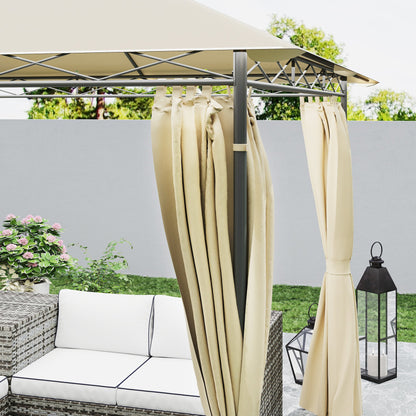 Outsunny 3 x 3 m Garden Gazebo, Double Roof Metal Gazebo with Curtains and Solar-Powered LED Lights, Outdoor Gazebo Canopy Shelter for Patio, Deck, Beige