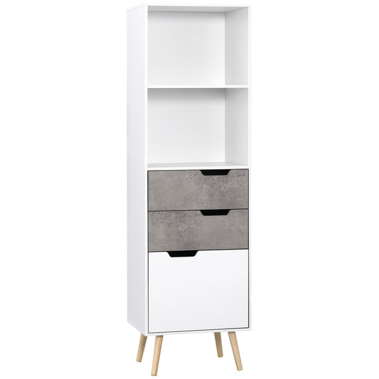 HOMCOM Freestanding Bookcase, Display Unit, Storage Cabinet with 3 Drawers, 2 Open Shelves for Office, Living Room, Study Room, White