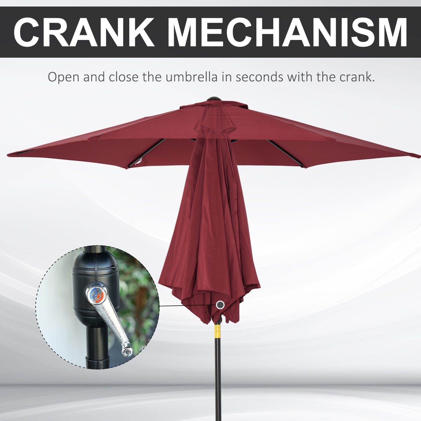 Outsunny 2.7M Garden Parasol Umbrella with Tilt and Crank, Outdoor Sun Parasol Sunshade Shelter with Aluminium Frame, Wine Red