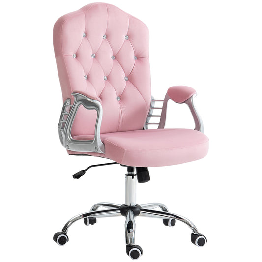 Vinsetto Velvet-Feel Work Chair, with Diamante Back - Pink