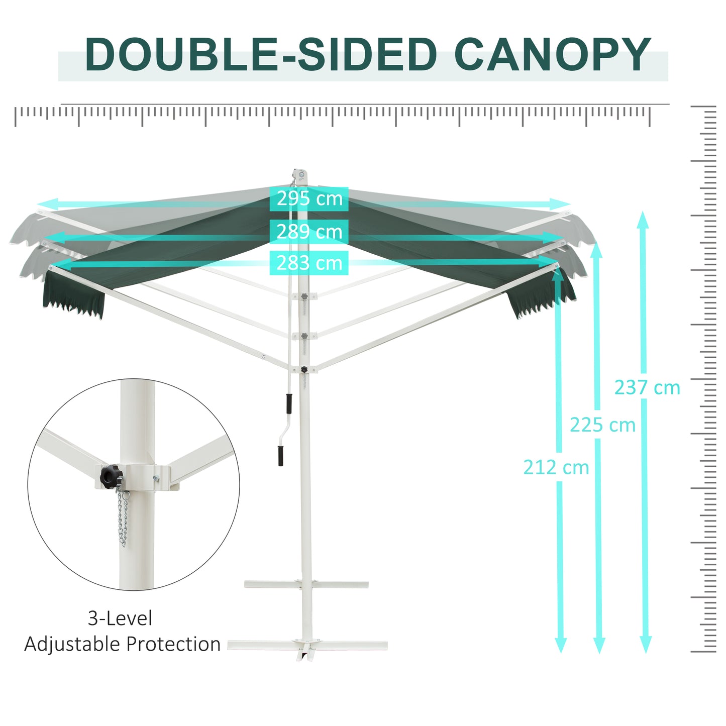 Outsunny 300 x 300CM 2 Side Free Standing Manual Awning Canopy Patio Garden Outdoor Sun Shade Shelter w/Winding Handle (Green)