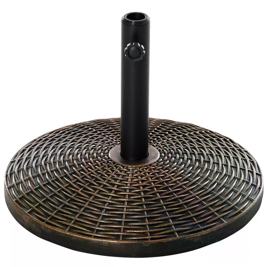 Outsunny 25kg Round Cement Parasol Base Concrete Umbrella Weight Stand Holder Patio Outdoor Garden Rattan Style Pattern Antique Bronze