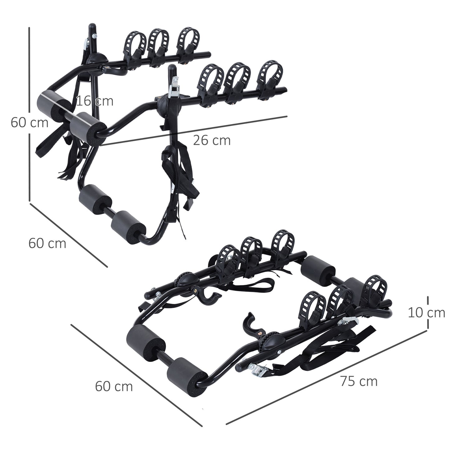 HOMCOM Metal 3 Bike Rear Hitch Mount w/ Fix Strap Black