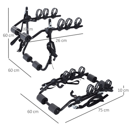 HOMCOM Metal 3 Bike Rear Hitch Mount w/ Fix Strap Black