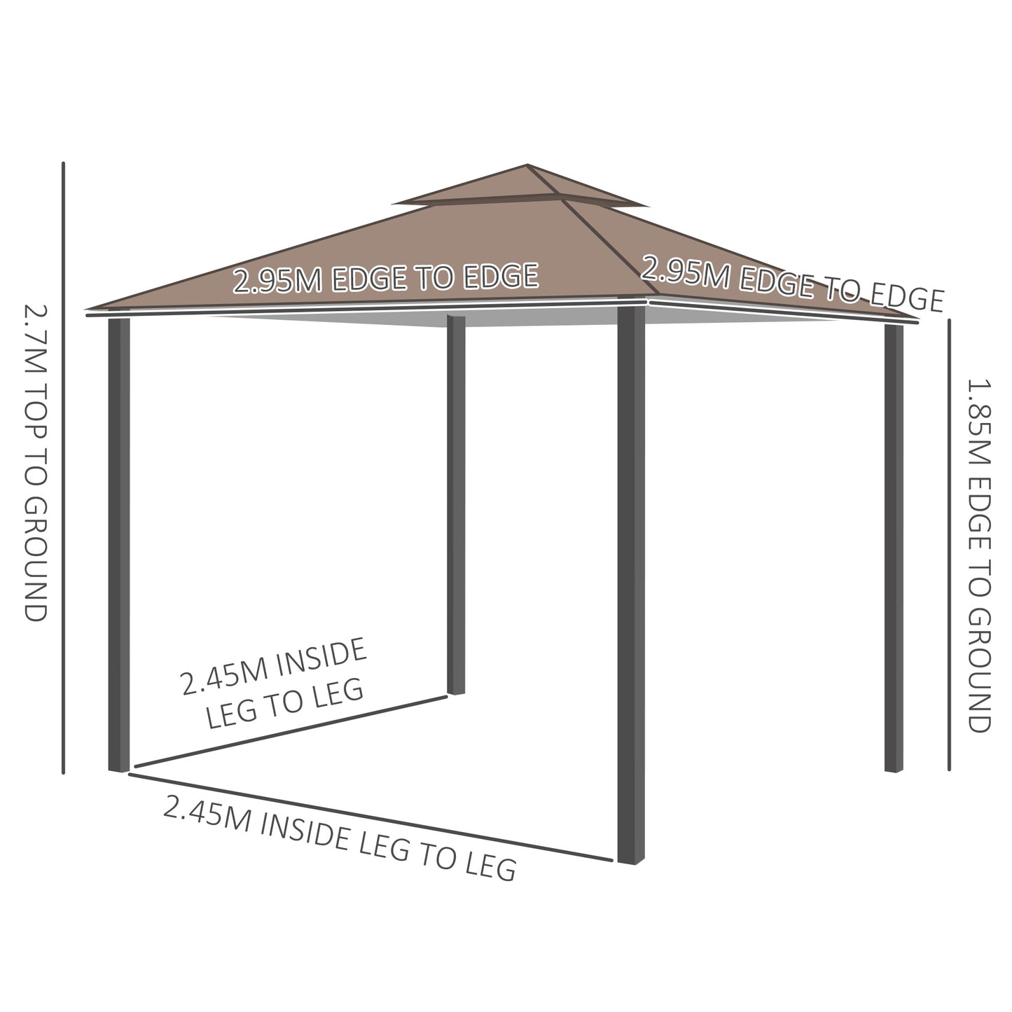 Outsunny 3 x 3 meter Patio Metal Gazebo Square Outdoor Party Wedding Canopy Shelter w/Mesh - Brown