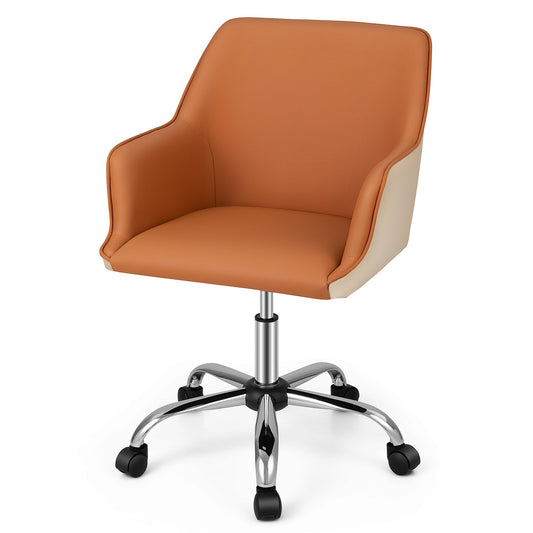 PU Covered Swivel Task Chair with Adjustable Height and Sponge Padded Cushion-Brown