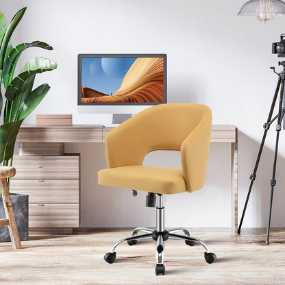 Height Adjustable Swivel Chair with 5 Universal Wheels and Metal Base-Yellow