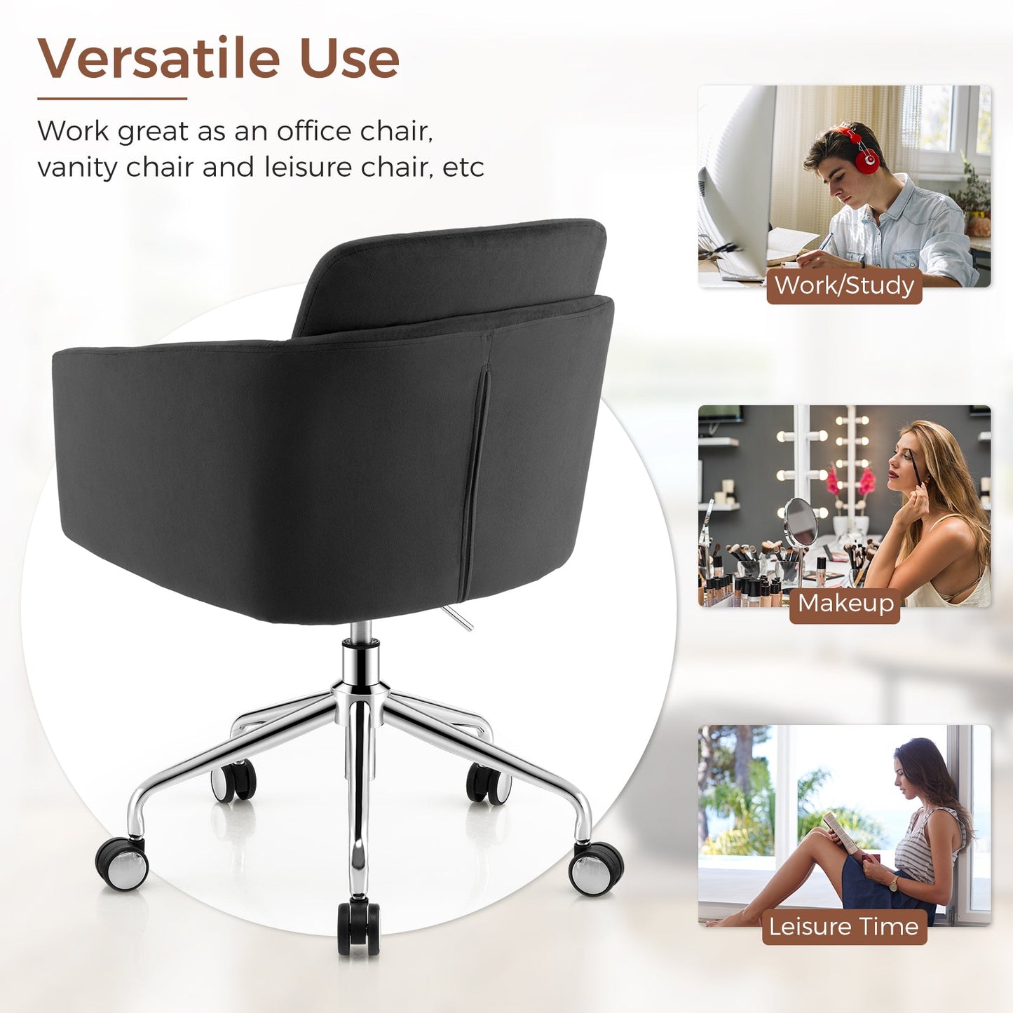 Home Office Chair with Metal Base-Black