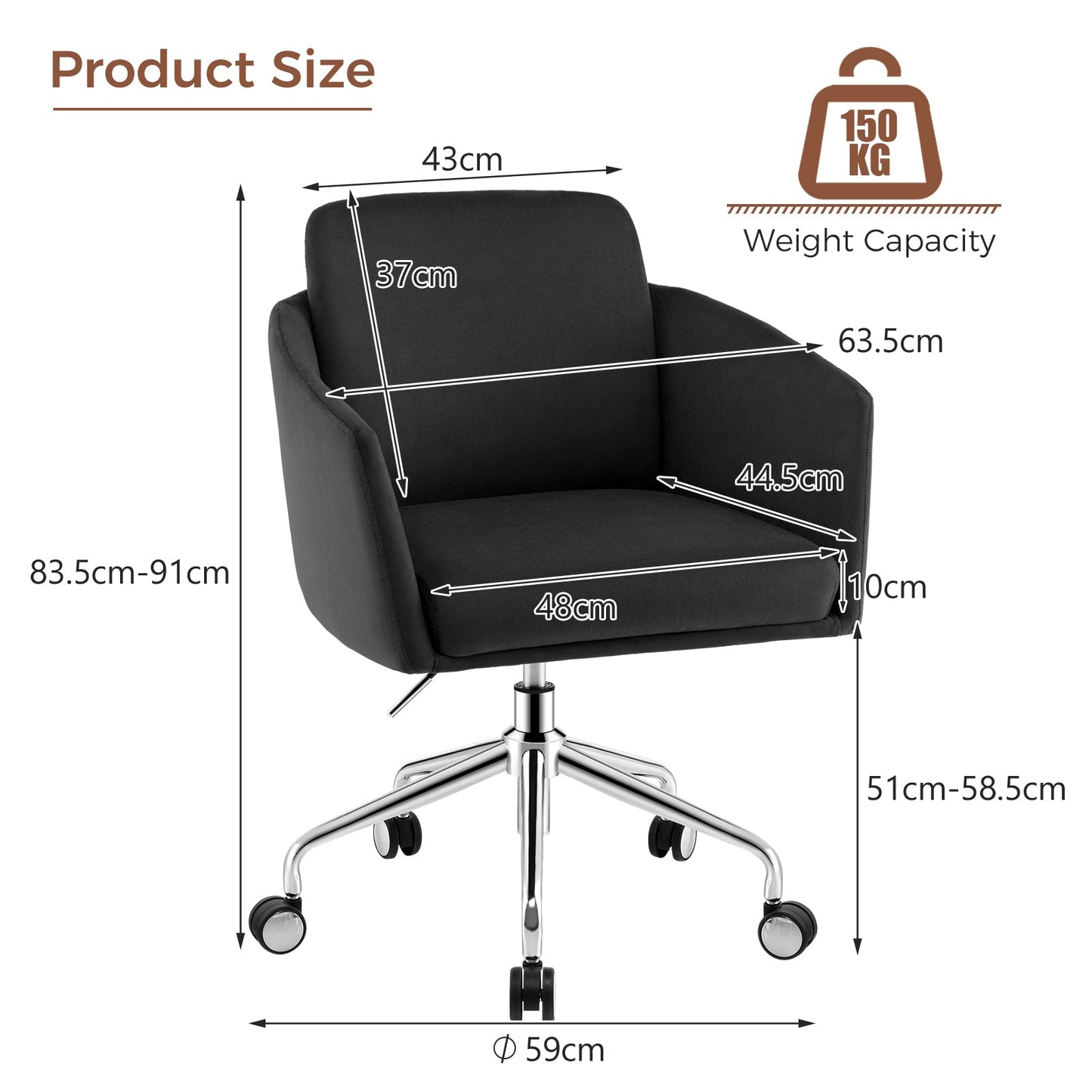 Home Office Chair with Metal Base-Black