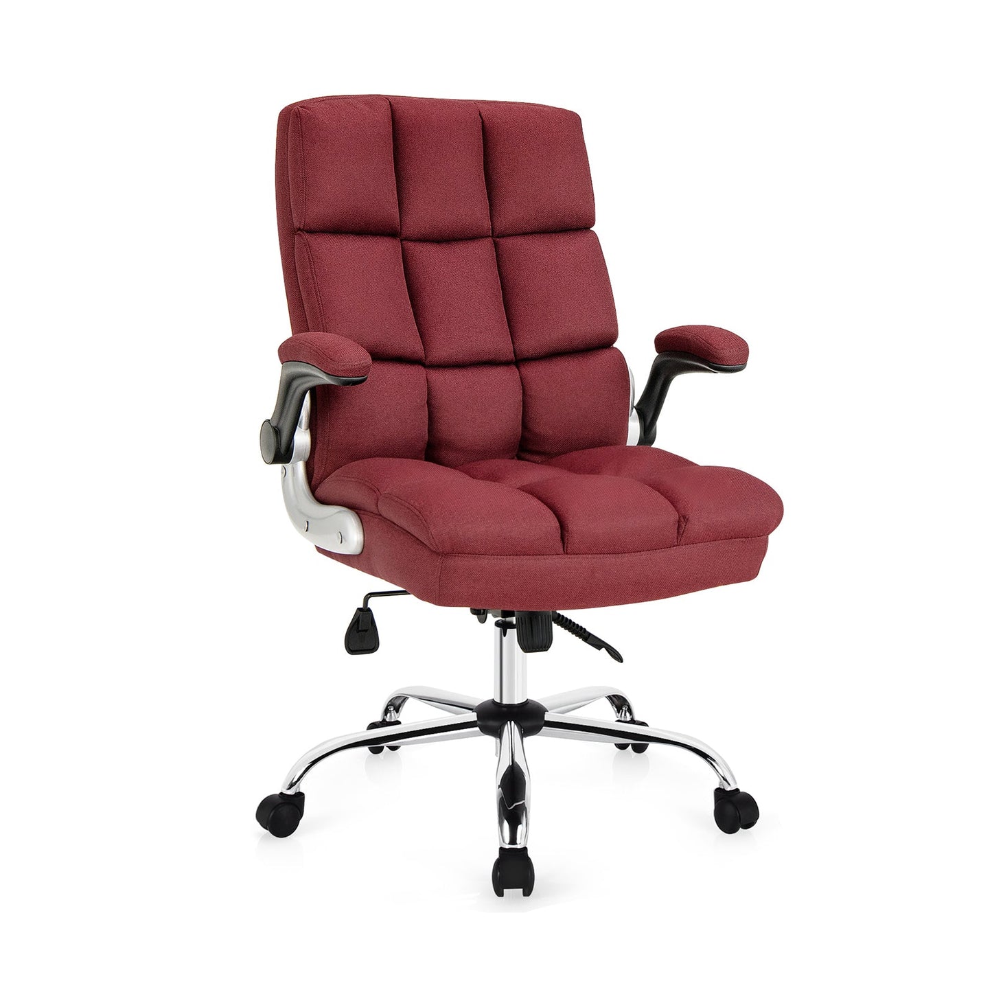 Linen Upholstered Executive Chair with Ergonomic High Back for Home Office-Red