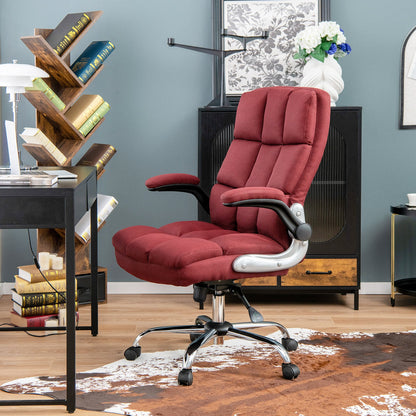 Linen Upholstered Executive Chair with Ergonomic High Back for Home Office-Red