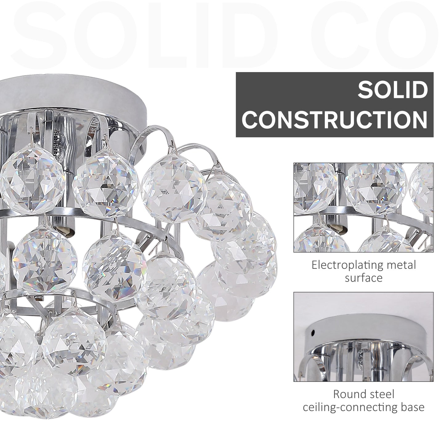 HOMCOM Crystal Ceiling Lamp Chandelier Hallway Flush Mount Pendant 3 Light √ê¬§30cm Silver