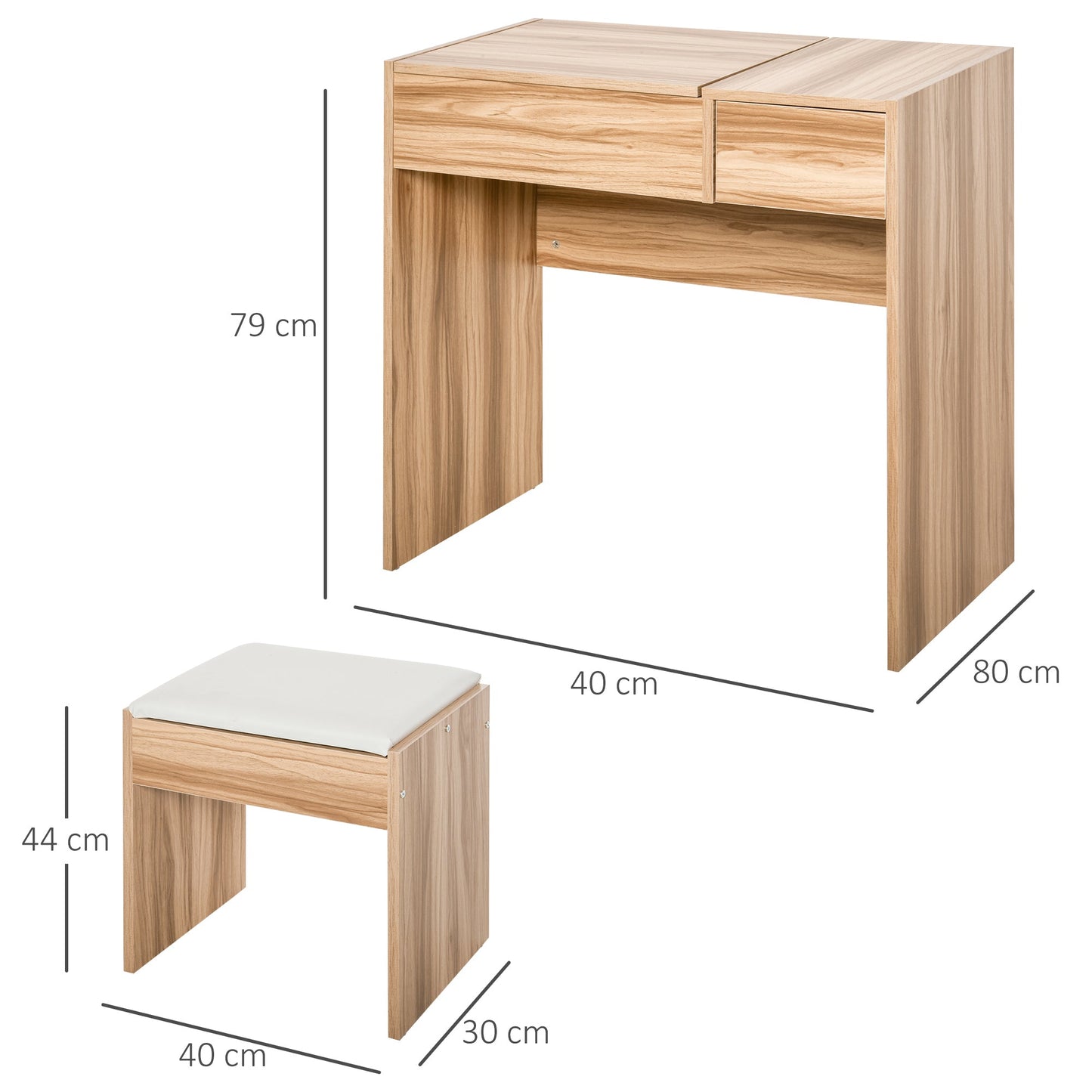 HOMCOM Makeup Desk with Drawer, Vanity Table Set with Flip-up Mirror and Cushioned Stool, Natural