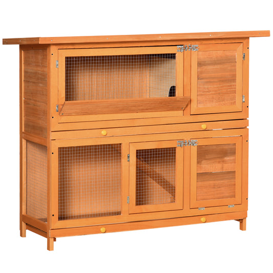 PawHut Large Rabbit Hutch Outdoor, Wooden Guinea Pig Hutch, Pet Cage House Bunny Home, with Rabbit Run, Double Decker 122 x 48 x 100 cm