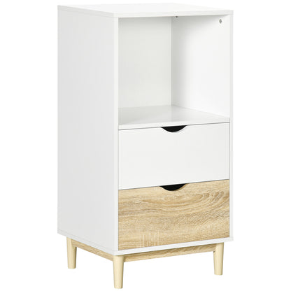 HOMCOM Modern Bookcase with Drawers and Open Shelf, Bookshelf, Storage Cabinet with Four Legs, White and Oak