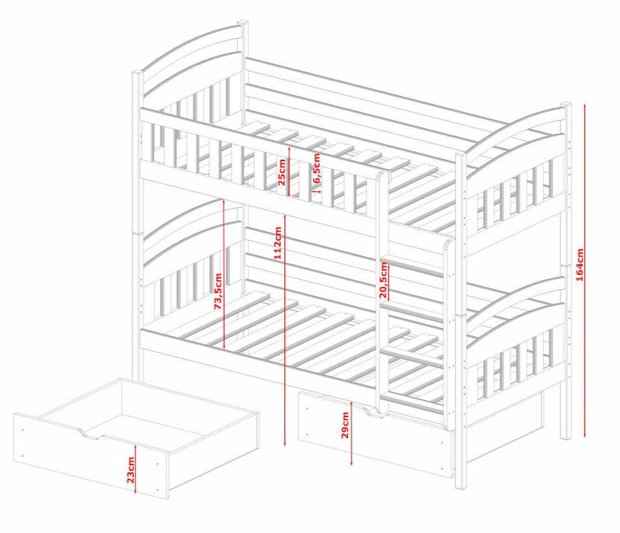 Wooden Bunk Bed Ignas with Storage