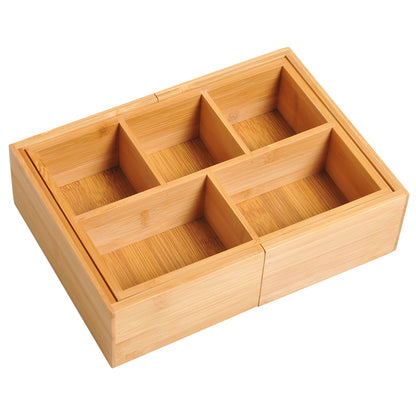 HOMCOM Extendable Drawer Organiser Tray Drawer Inserts Storage Holder Dividers 24.6-41cm, Natural bamboo Colour