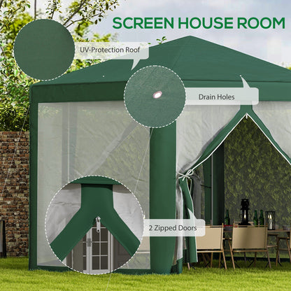 Outsunny 4M Hexagon Gazebo, Netting Party Tent Patio Canopy Outdoor Event Shelter for Activities, Shade Resistant, Green