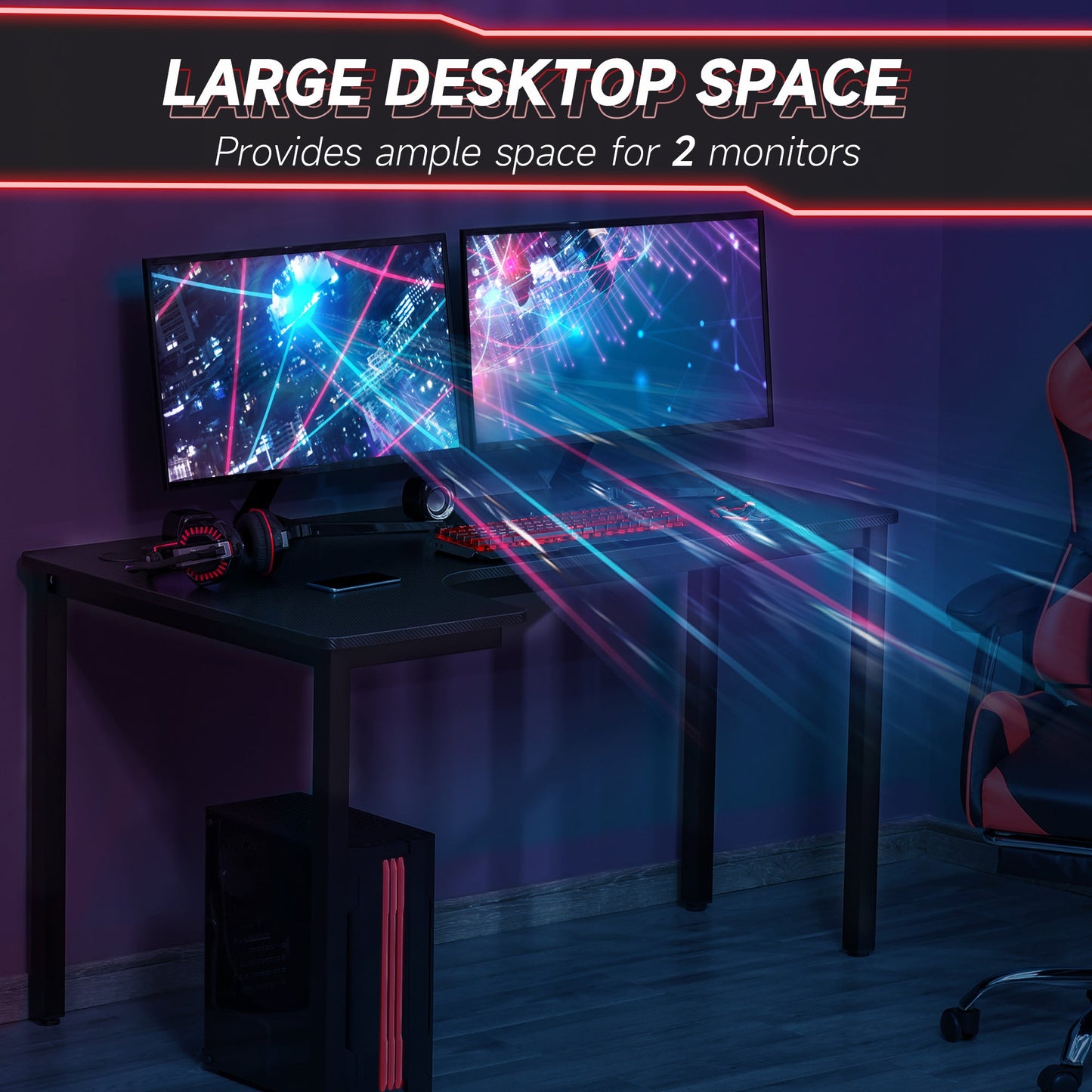 HOMCOM L-Shaped Gaming Desk, Computer Corner Desk, Home Office Workstation with Cable Management, 145 x 81 x 76cm, Black, Left