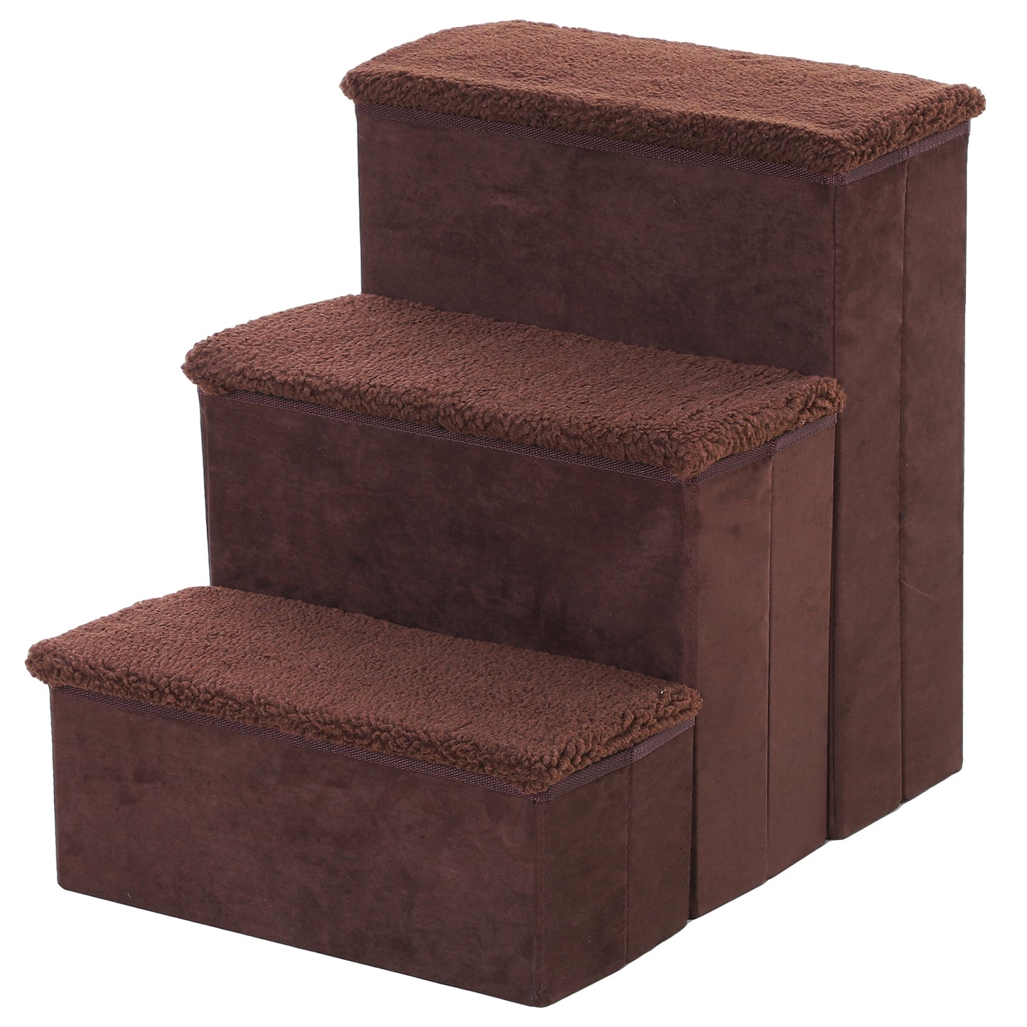 PawHut Pet Stairs Washable Fleece Faux Suede Cover 3 Step Dog Cat Foldable Portable Mobility Assistance 41 x 19cm Brown