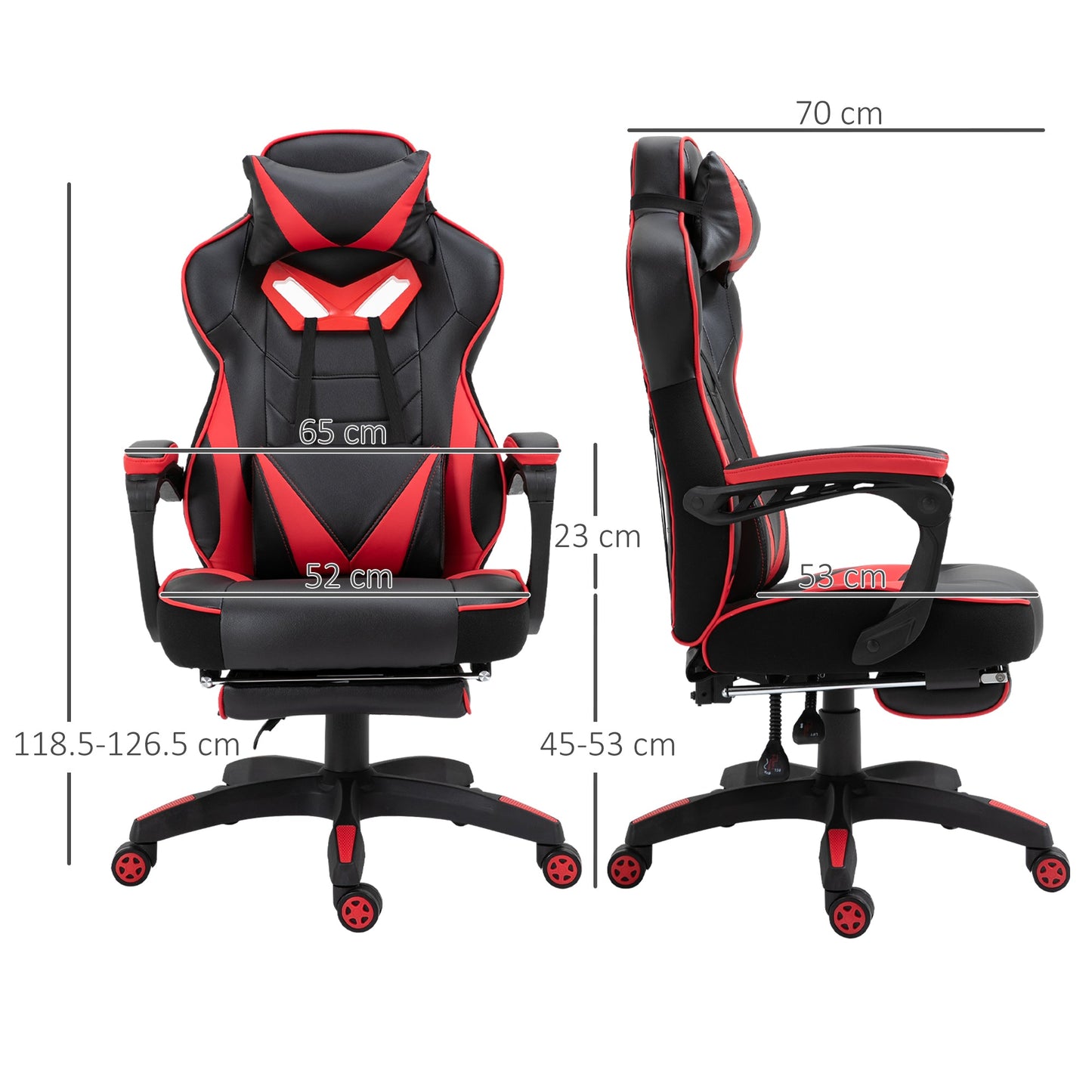 Vinsetto Computer Gaming Chair, Racing Desk Chair with Lumbar Support and Footrest, PU Leather Gamer Chair with Headrest and Swivel Wheels for Home, Red