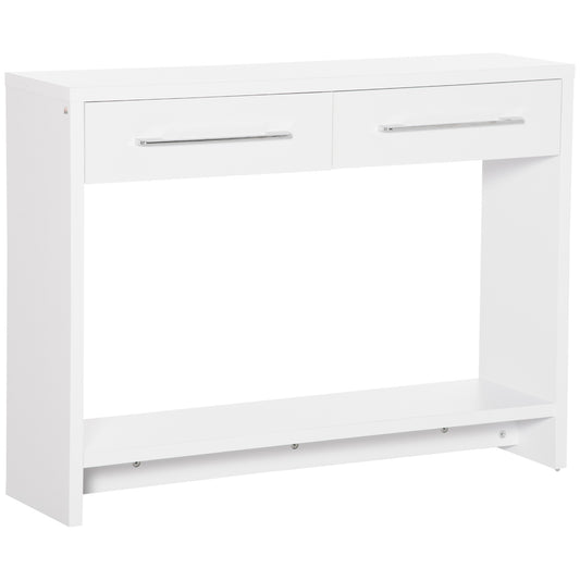 HOMCOM Console Table, Side Table with Bottom Shelf and Storage Drawers, Narrow Sofa Table, Hallway Table for Living Room, Entryway, White