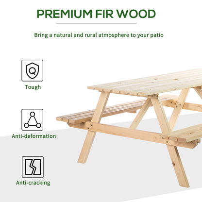 Outsunny 4 Seater Wooden Picnic Table Bench for Outdoor Garden or Patio with Parasol Cutout 150 cm