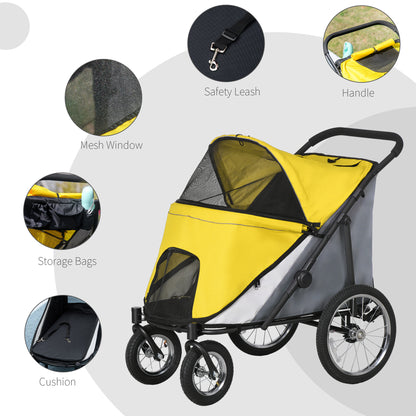 PawHut Foldable Pet Stroller, with Washable Cushion, Storage Bags, Safety Leash, for Medium, Large Dogs, Catts, Travel - Yellow