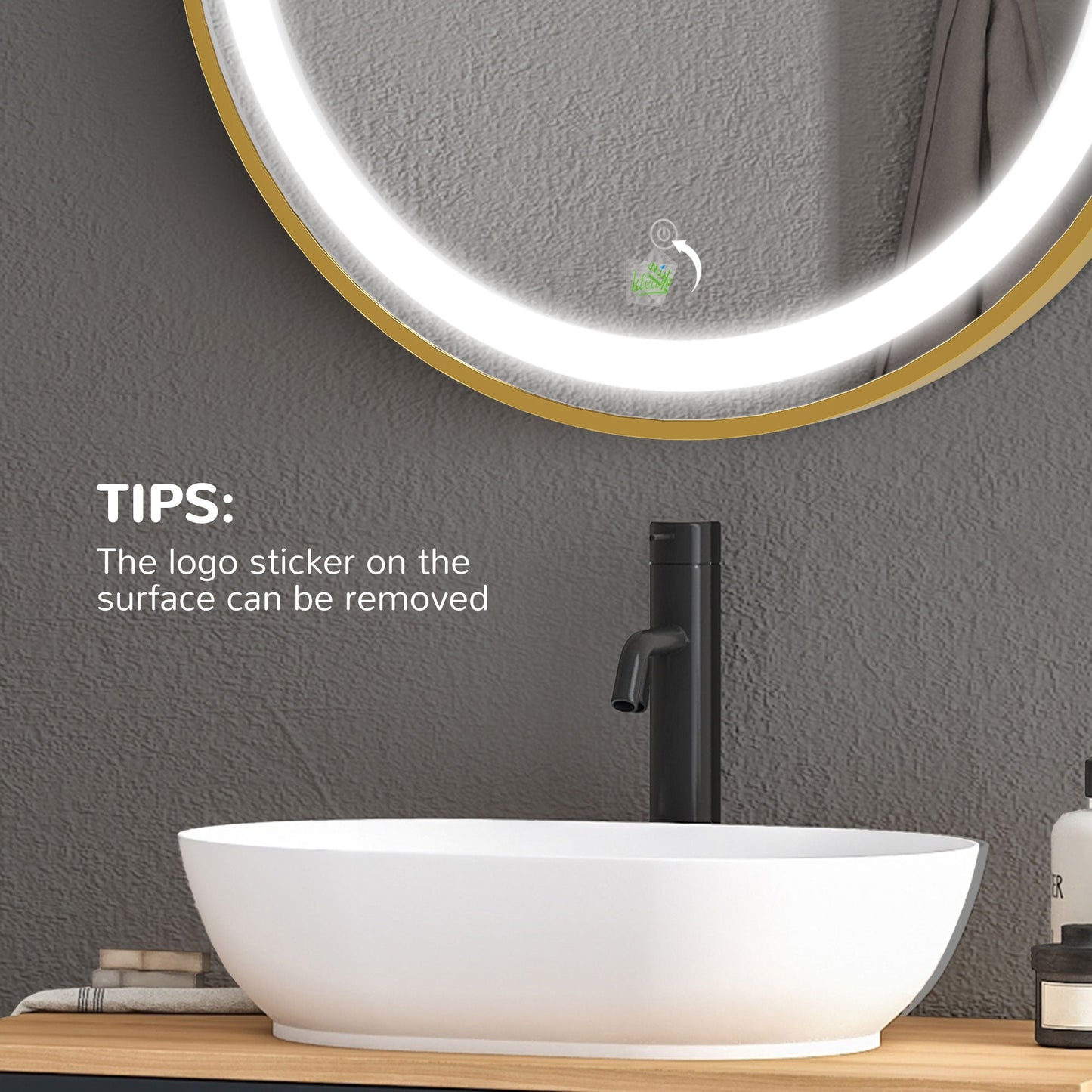 kleankin Round LED Bathroom Mirror, Dimmable Lighted Wall Mount Mirror with 3 Colours, Time Display, Memory Function, Hardwired