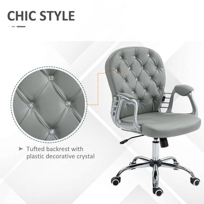 Vinsetto Office Chair Ergonomic 360√Ç¬∞ Swivel PU Diamante Padded Base 5 Castor Wheels for Home Work Grey