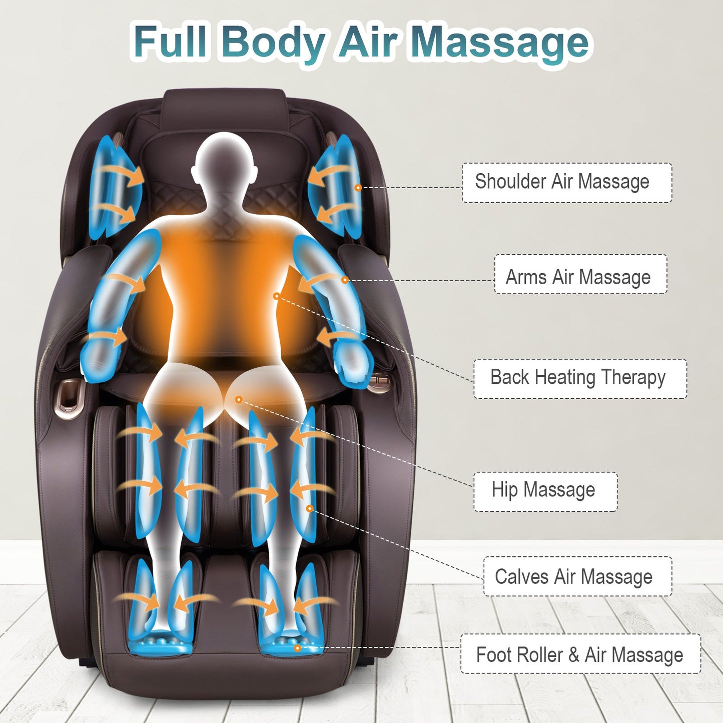 Full Body Electric Zero Gravity Massage Recliner with Foot Roller-Brown