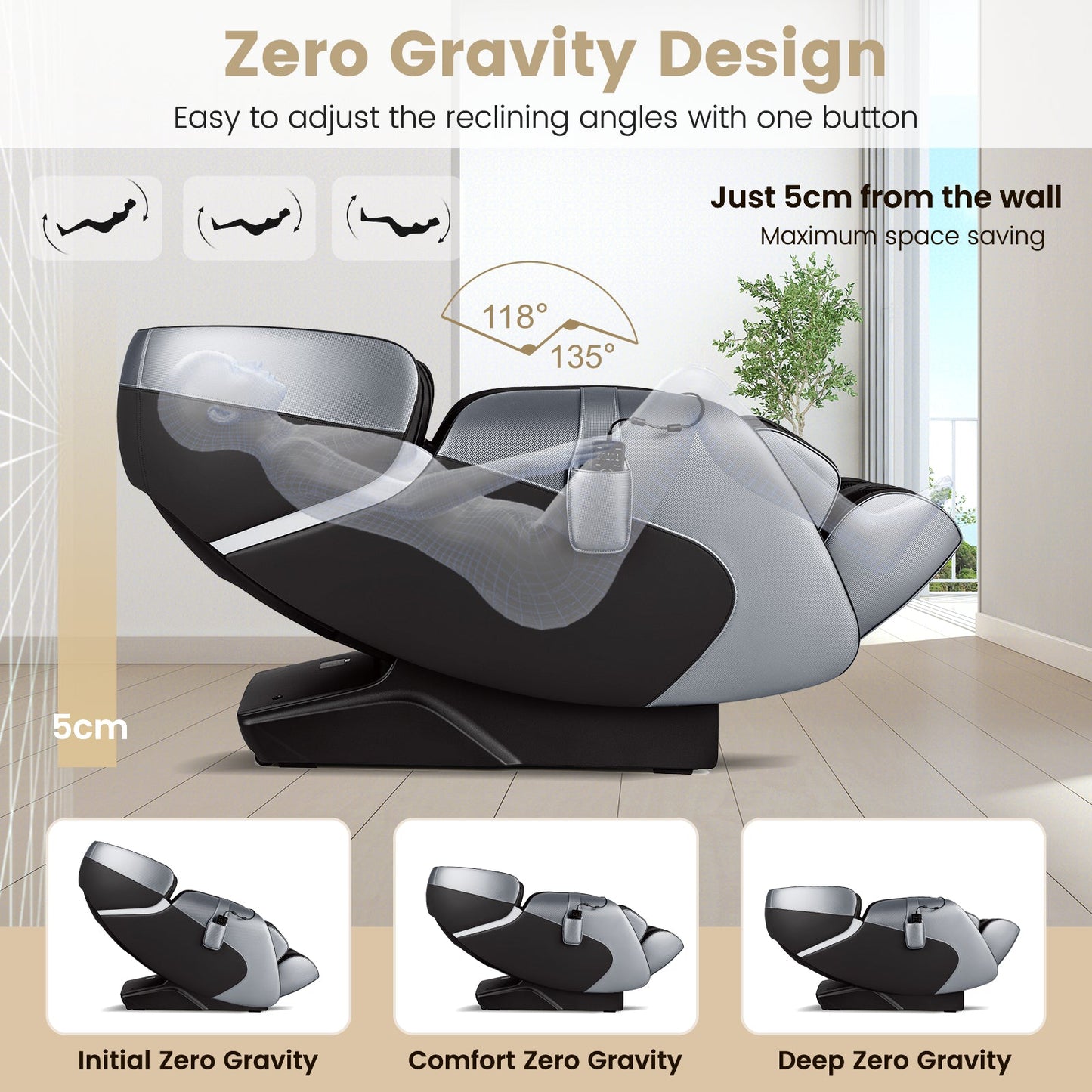 Full Body Electric Zero Gravity Massage Recliner with Foot Roller-Black