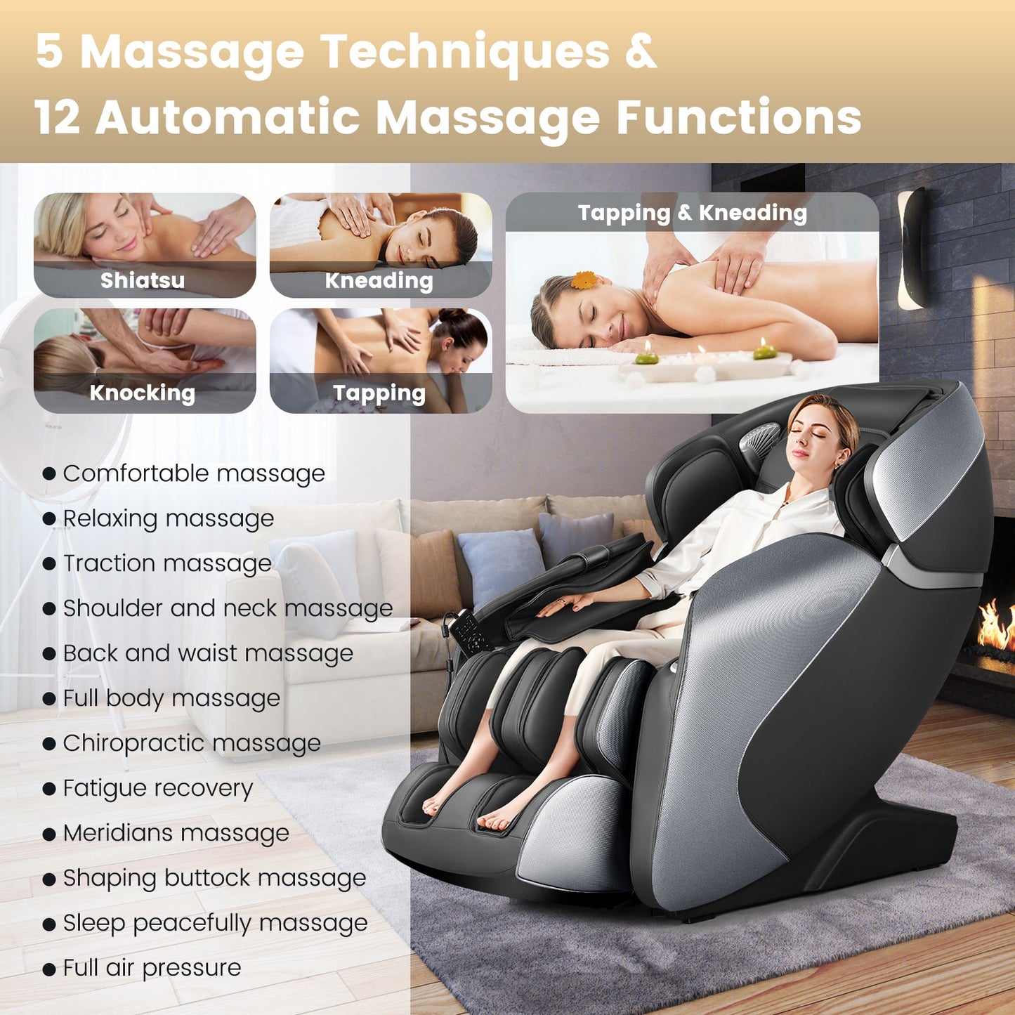 Full Body Electric Zero Gravity Massage Recliner with Foot Roller-Black