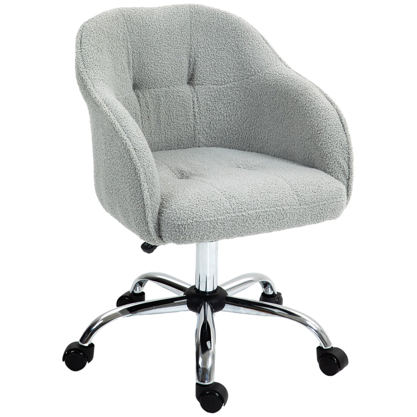 HOMCOM Teddy Fleece Swivel Office Chair - Grey