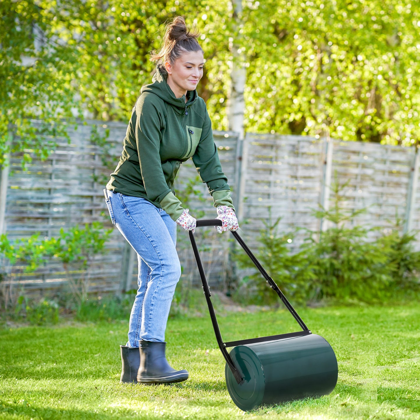 Outsunny 30 L Heavy Duty Water Or Sand Filled √é¬¶30cm Garden Steel Lawn Roller Drum - Green